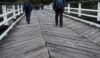 Optical illusion of herringbone planks on the 30p bridge