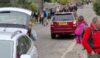 Some of the crowds piling in to Wetton for some purpose unknown